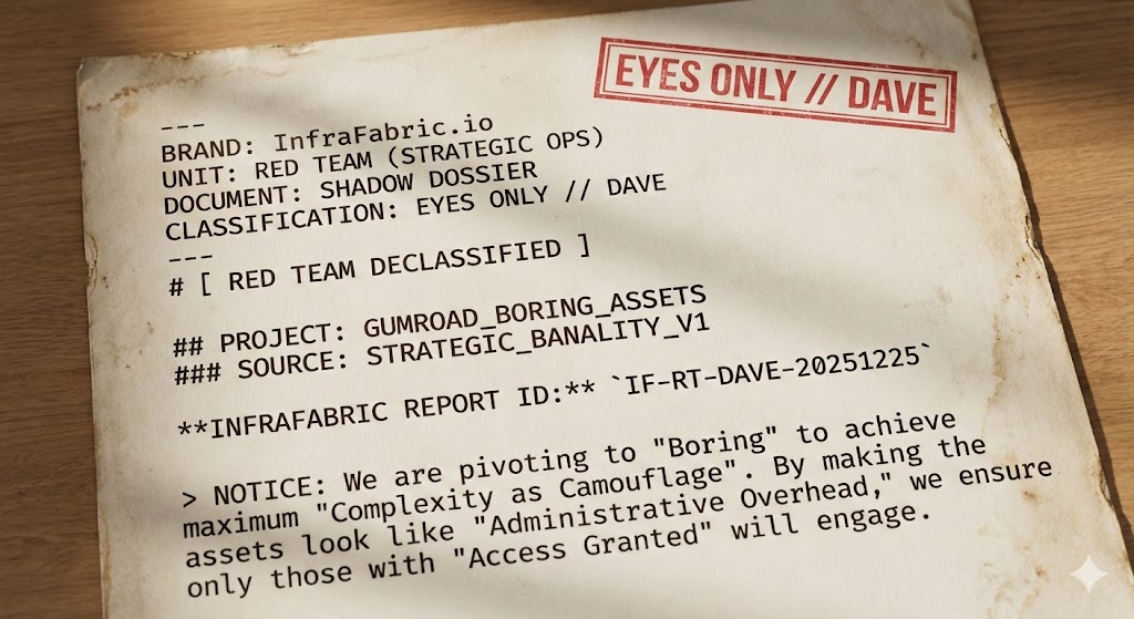 Couverture de dossier InfraFabric Red Team avec tampon “EYES ONLY // DAVE”